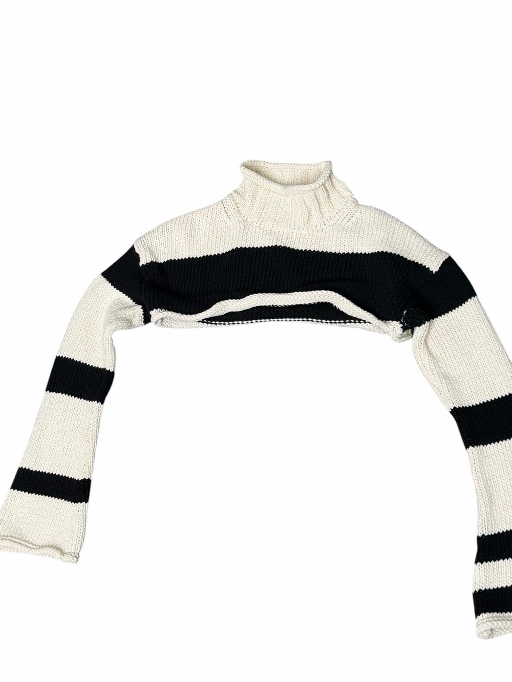 Pilcro Cropped Turtleneck Sweater in Black & Cream Stripes